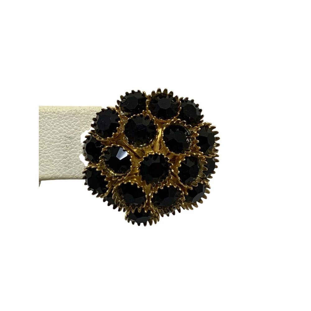 Vintage Gold Tone Faceted Rhinestone Clip On Earrings (1765) - Picture 7 of 11
